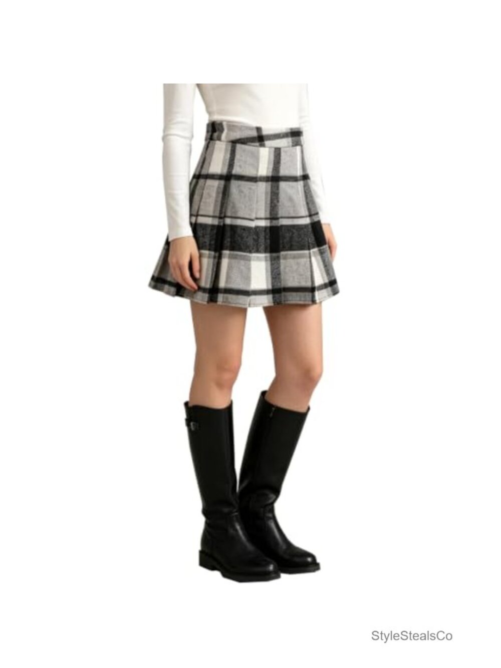 Wool Blend Plaid High Waisted Pleated A-Line Mini Skirt